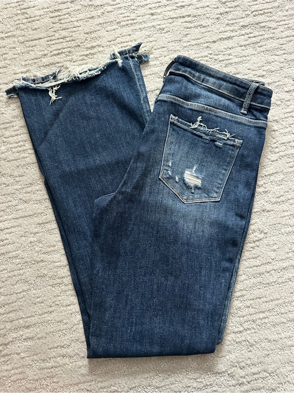 Women’s Dark Blue Distressed Wide-Leg Jeans